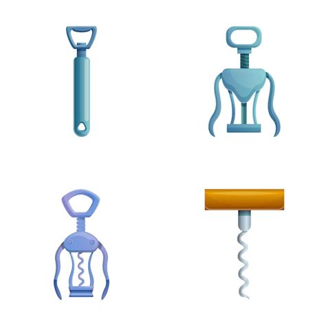 Premium Vector Corkscrew Icons Set Cartoon Vector Tool For Opening