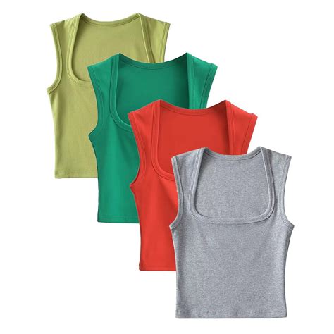 Sexy Square Neck Sleeveless Sports Vest Summer Basic Crop Top Women