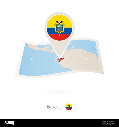 Mapa De Papel Doblado De Ecuador Con El Alfiler De Bandera De Ecuador