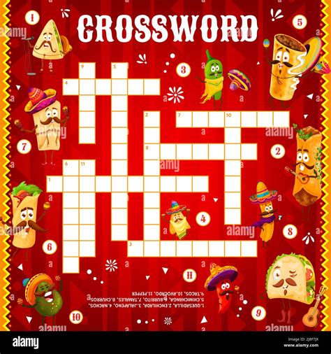 Cartoon Mexican Food Characters On Crossword Puzzle Game Find A Word