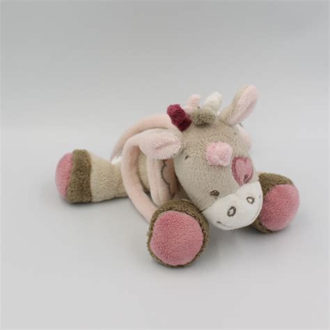 Doudou Jade La Licorne Beige Marron Rose Grelot Nattou