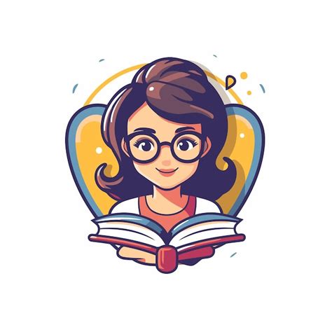 Ilustración vectorial de una chica con gafas leyendo un libro Caracter