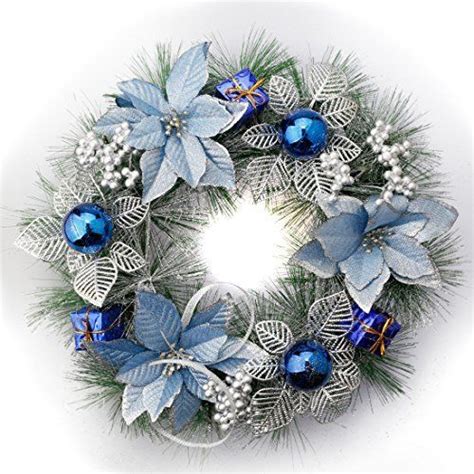 Buy Pale Blue Christmas Wreath Ready Decorated With Poinsettiaswill