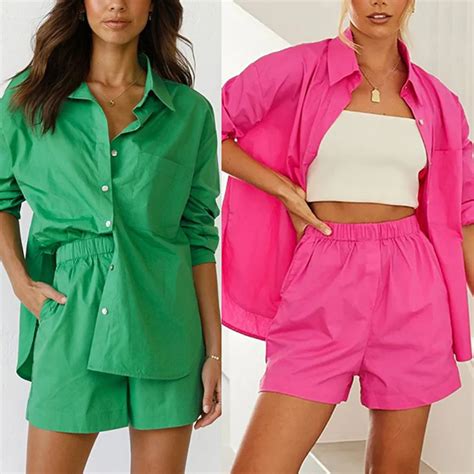 Summer Temperament Women S Casual Set Shirts And Shorts 2 Piece Sets Women Outfits Two Piece