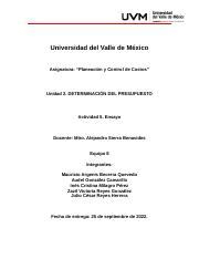 A5 BQMA docx Universidad del Valle de México Asignatura Planeación