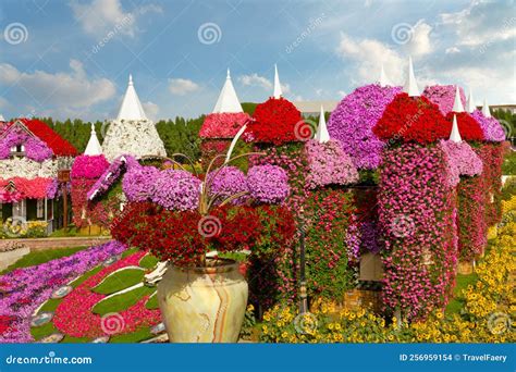 Dubai United Arab Emirates Floral Towers In Miracle Garden Editorial