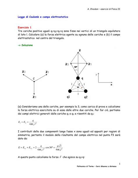 Pdf Legge Di Coulomb E Campo Elettrostatico Esercizio 1 · A Chiodoni Esercizi Di Fisica Ii