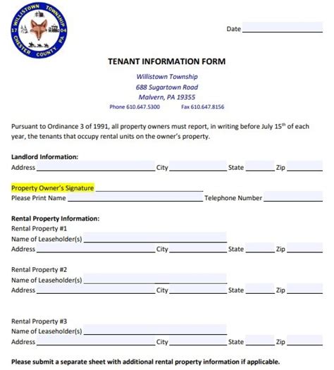 Free Tenant Information Update Forms Pdf Excel Tmp