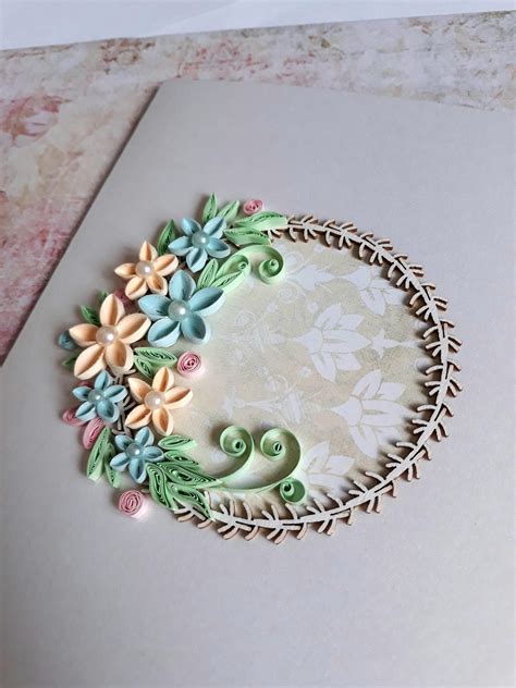 Quilling Wedding Card With Blue And Beige Flowers Birthday Etsy Paper Quilling For Beginners