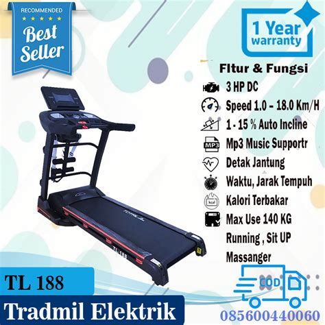 Jual Rekomendasi Treadmill Elektrik Running Belt Luas TL 188 HP Auto