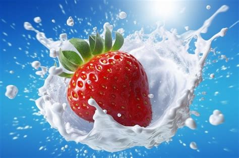 Premium AI Image A Strawberry Splashing In A Milk Splash