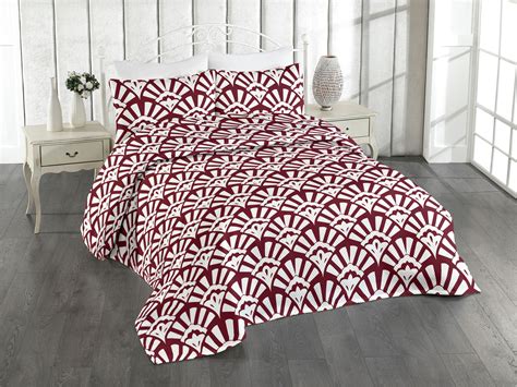 Ambesonne Art Deco Quilted Bedspread Set 3 Pcs Lady Fan Motif Abstract