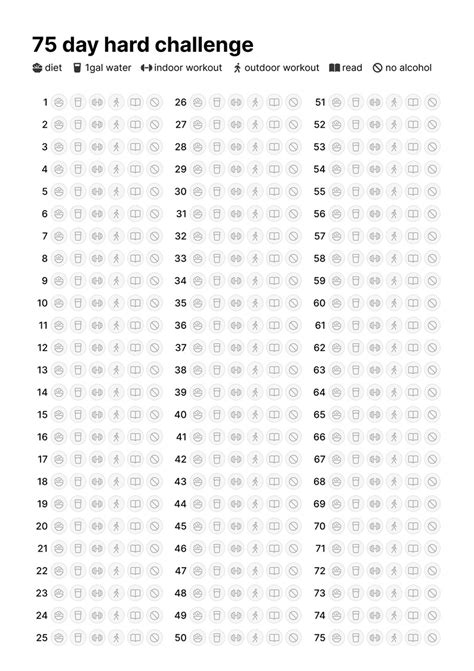 75 Day Hard Challenge Tracker Minimalist Printable Digital PDF Etsy