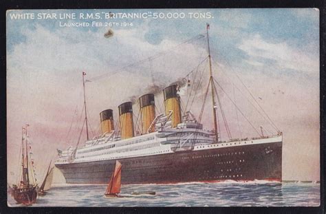 RMS BRITANNIC WHITE STAR LINE COLOR ART POSTCARD SISTER TO TITANIC LINE ...