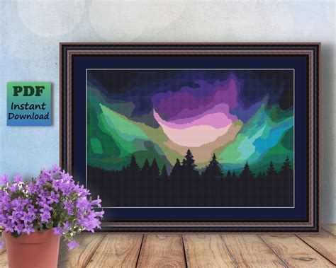 NORTHERN LIGHTS Aurora Borealis Counted Cross Stitch PDF Pattern