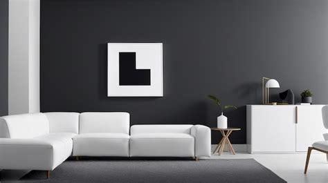 Premium AI Image | A living room with a white sofa and a black wall ...