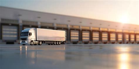 Truck At Logistics Terminal With Warehouses In Background Being