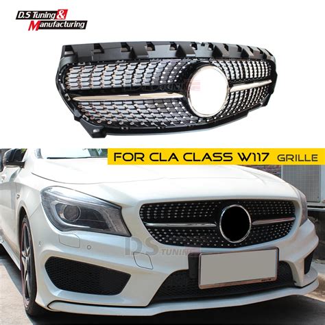 Diamond Grille For Mercedes W117 CLA Class Black Silver Kindey Grill