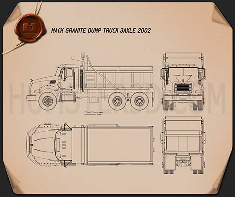 Mack Granite Dump Truck 2002 Blueprint - Hum3D