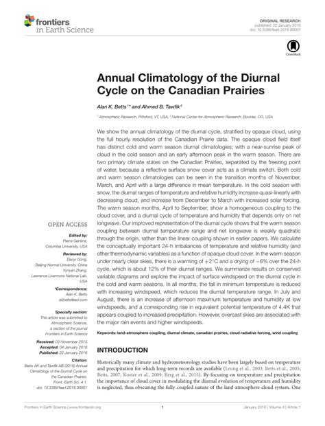 Pdf Annual Climatology Of The Diurnal Cycle On The Canadian Prairies