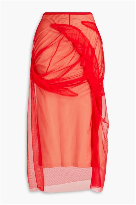 MAISON MARGIELA Gathered Stretch Tulle Midi Skirt THE OUTNET