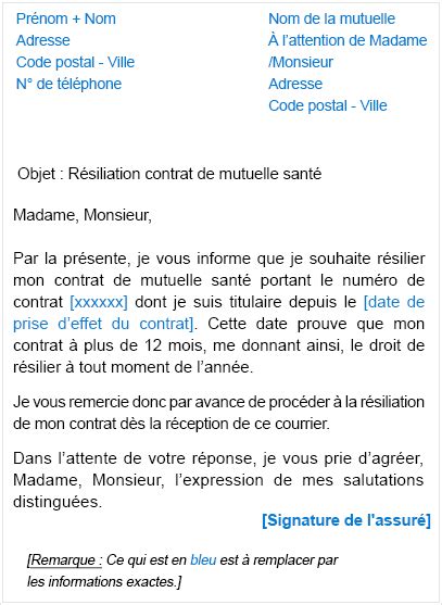 Comment résilier sa mutuelle par lettre ou mail type avec la loi infra