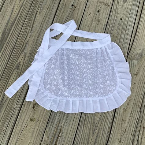 Large White Eyelet Apron With Ruffle French Maid Apron Etsy