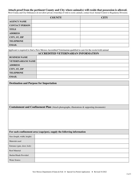 New Mexico Importation Permit Application Non Game Exotic Or Wildlife