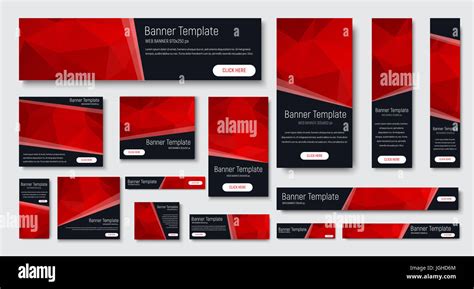 design of black banners of standard size. Templates with red polygonal elements and buttons ...