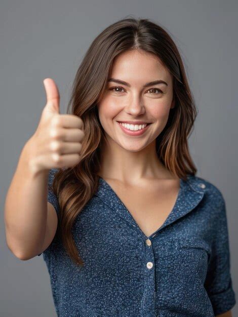 Premium Photo Attractive Smiling Girl Giving Thumb Up