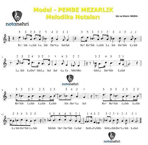 Model Pembe Mezarlik Melodika Notalar Nota Nehri