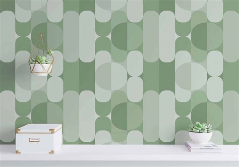 Sage green midcentury Wallpaper - Peel and Stick or Non-Pasted