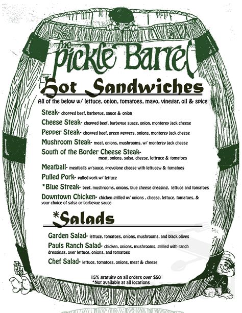 Pickle Barrel Menu In Sioux Falls South Dakota Usa