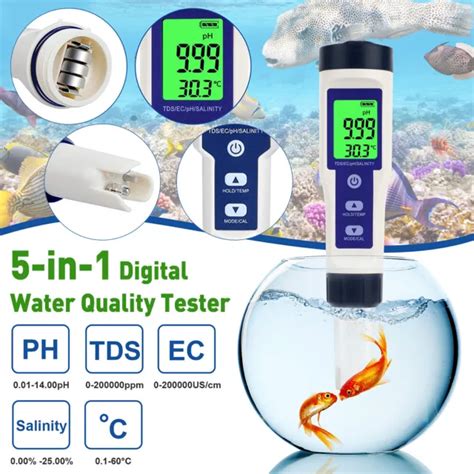 In Digital Lcd Ph Tds Ec Temp Salinity Water Quality Tester Meter