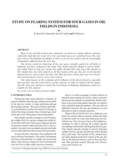 Study On Flaring System For Sour Gases In Oil Fields In Indonesia