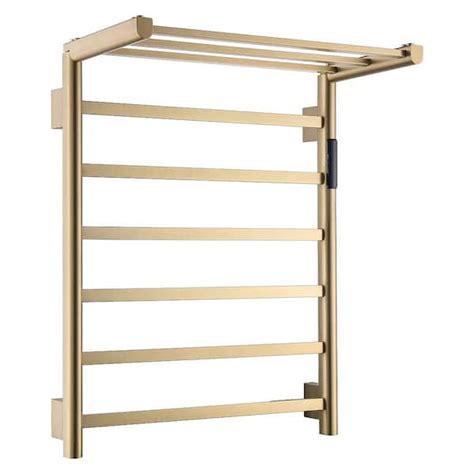 9 Bar Towel Rail Screw In Electric Plug In Towel Warmer In Brushed Gold