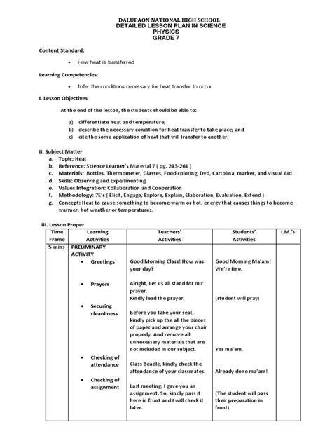 Heat Transfer Lesson Plan Grade 7