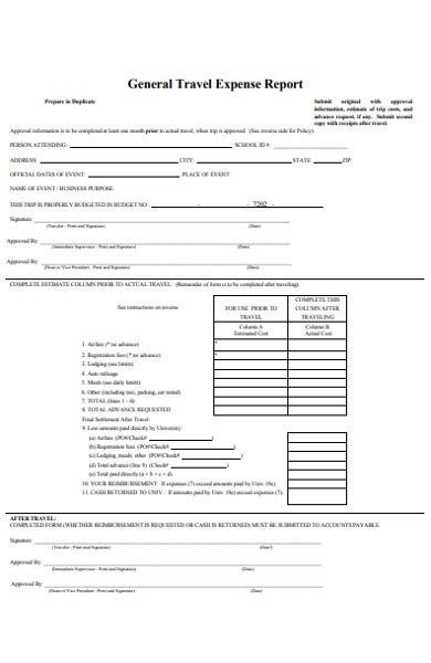 Free Sample Travel Expense Forms In Pdf Ms Word