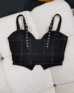 Black Denim Bustier Belted Crop Top Yuqi G I Dle Fashion Chingu