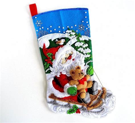 Bucilla Christmas Stocking Completed Santa S Sled Hand Sewn Felt