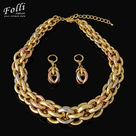 2016 New High Quality Italy 750 Real Gold Plated Jewelry Sets Fashion ...