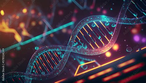 Colorful Human Dna Strand Surrounded With Bio Tech Grid In Cinematic