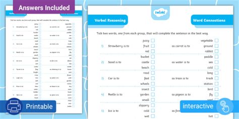 Verbal Reasoning Word Connections Twinkl Puzzled