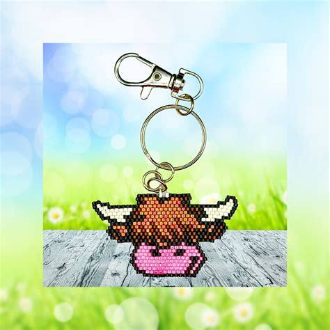 Highland Cow Keyring Calf Keychain Cow Backpack Tag Beaded Keychain