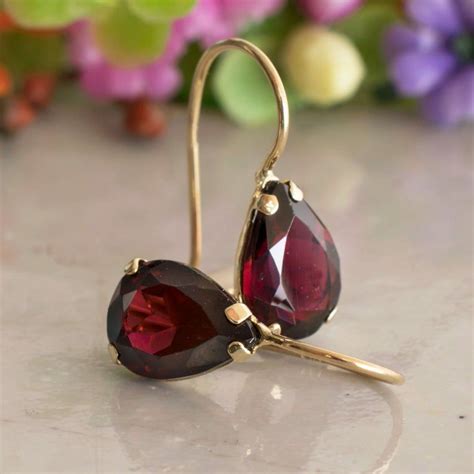 K Gold Genuine Garnet Rhodolite Garnet Burgundy Earrings Etsy