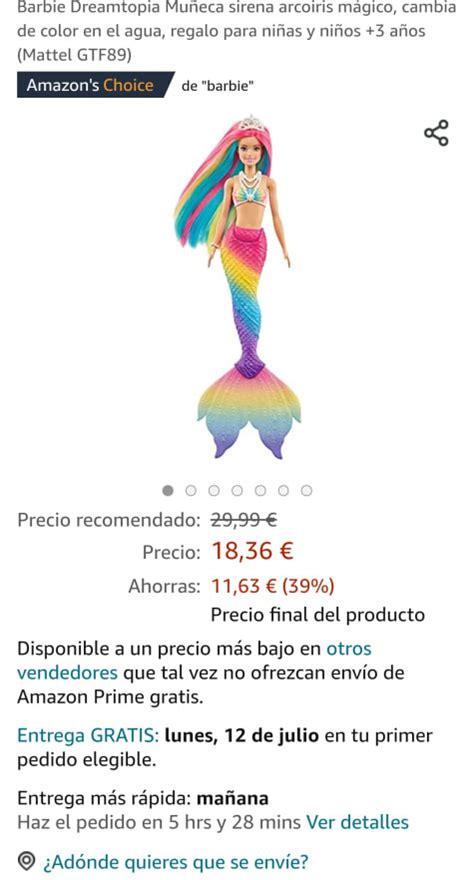 Barbie Dreamtopia Muñeca sirena arcoiris mágico cambia de color en el