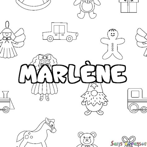 Coloriage prénom MARLÈNE décor Jouets Sans Dépasser