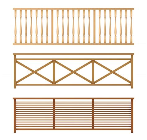 Cercas de madeira corrimãos conjunto realista vector Vetor Grátis