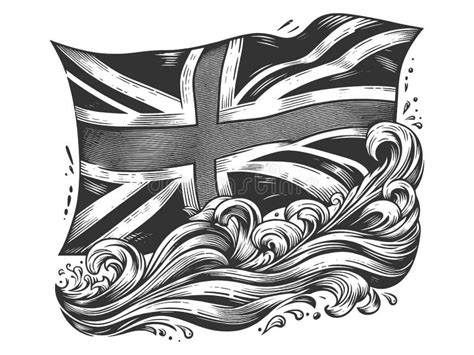 Union Jack Flag with Ocean Waves Engraving Vector Stock Vector ...