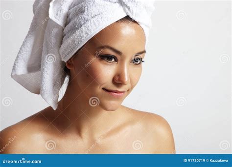 Beauty Woman With A Towel On Her Head Stock Image Image Of Face Towel 91720719